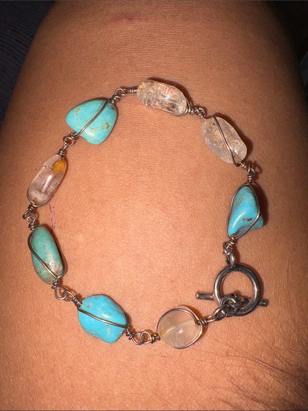 Ralph Lauren Wire-Wrapped Bracelet Women OS Turquoise Clear Good Boho Toggle